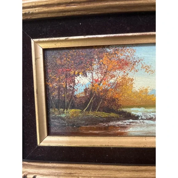 I Cafieri Oil Painting Autumn River Landscape Ornate Wooden Frame Mid century - Picture 2 of 12